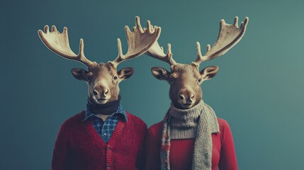 people animals manipulation clothes prints advertising graphic other heads christmas photo clothing moose cover concept animal funny surreal image wild zoo fantasy human man woman fashion head fur