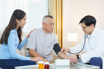 Fototapeta premium Senior adult male patient having an annual health check with doctor.