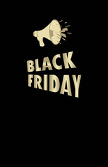 Written text of the legend Black Friday. Gold and black sales banner with copy space.