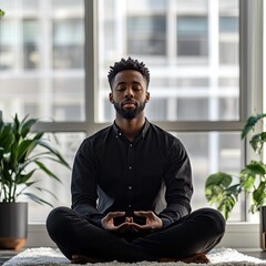 Calm Reflection: A Man Meditating in a Modern Space