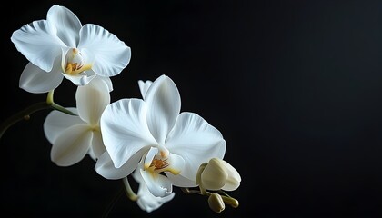 Graceful White Orchid Symbolizing Purity and Elegance Against a Black Backdrop