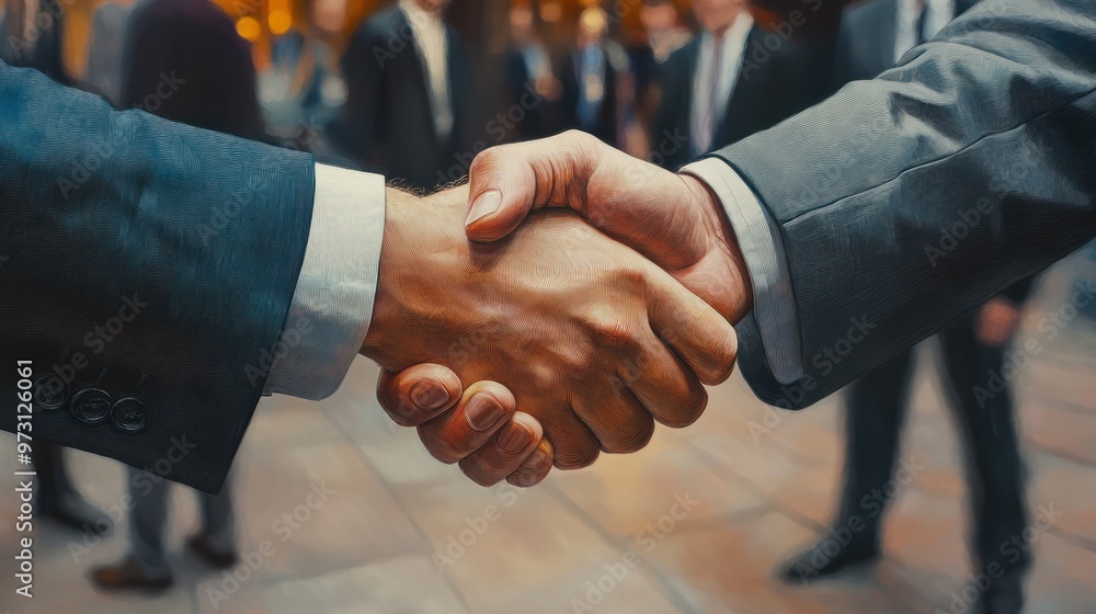 Poster a powerful handshake exchanged at a professional networking event.