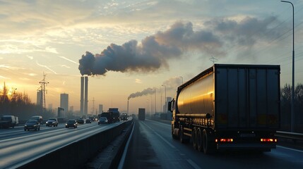 A photo showing an industrial truck releasing exhaust fumes inside, highlighting industrial pollution and environmental impact.