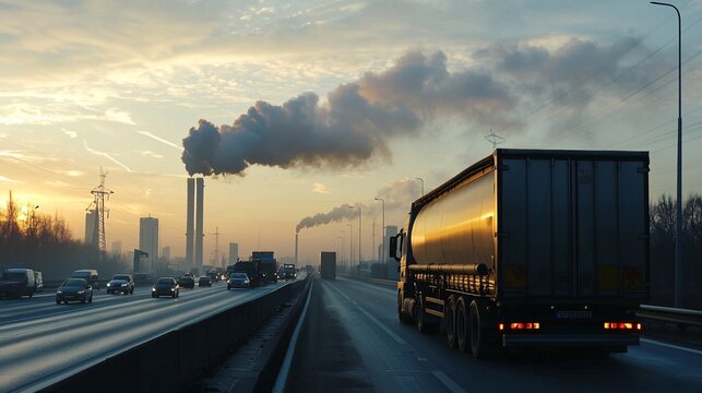 A photo showing an industrial truck releasing exhaust fumes inside, highlighting industrial pollution and environmental impact.