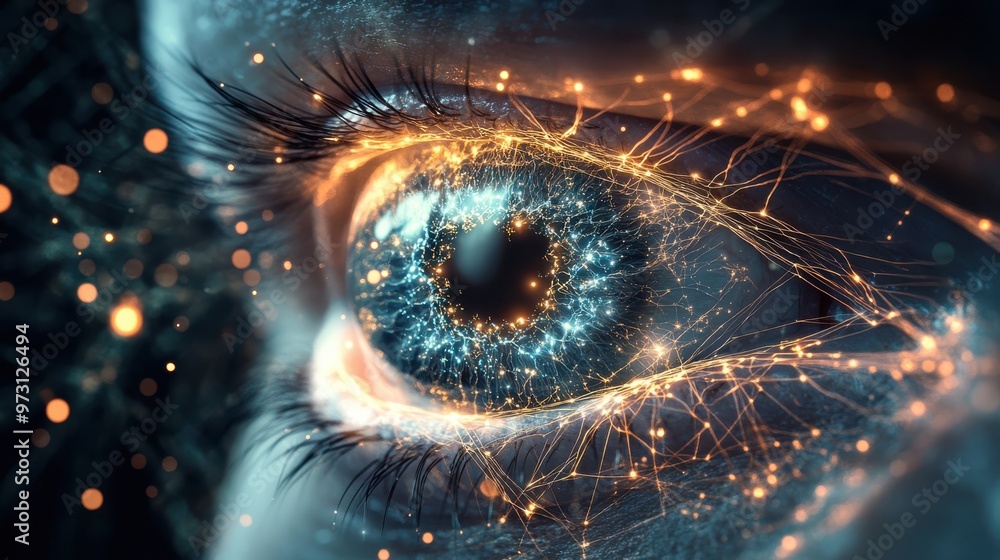 Aufkleber human eye rendered as a minimal 3d sphere with glowing neural connections, symbolizing perception an