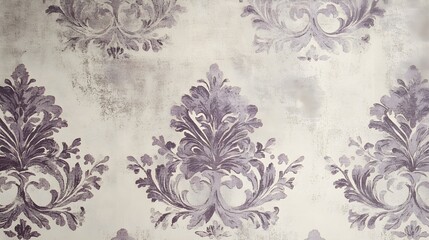 Vintage Floral Damask Pattern on White Background