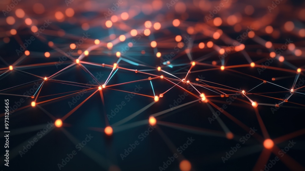 Poster abstract network connections with glowing nodes on a dark background
