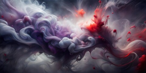 Fototapeta premium Dynamic abstract composition with swirling colors and bursts of red and purple