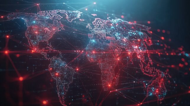 Abstract world map. concept of global network and connectivity. international data transfer and cyber technology. worldwide business. information exchange and telecommunication.
