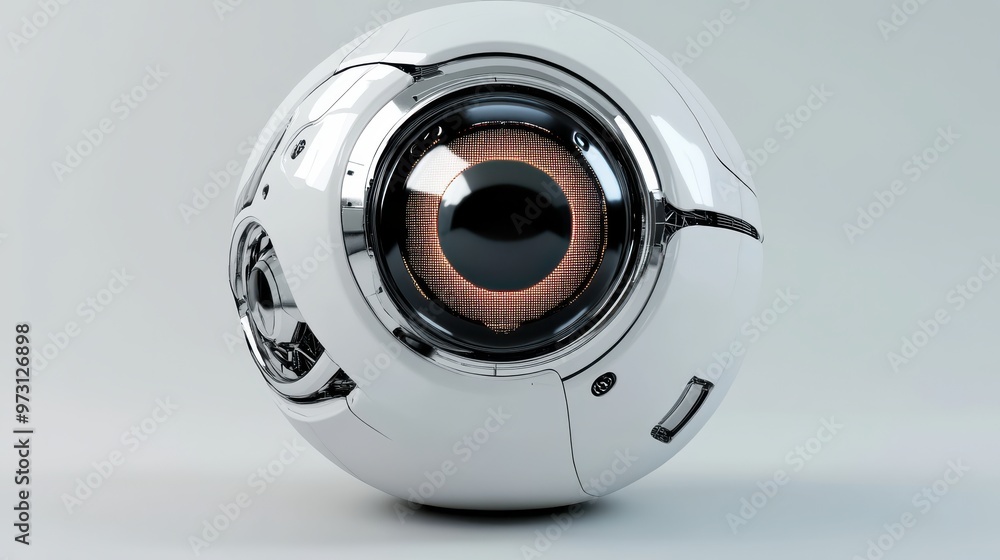 Poster Minimalist 3D rendering of a robotic eye, representing enhanced perception and intelligence 