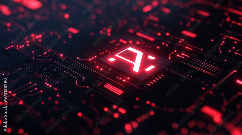 Poster digital ai logo with glowing red elements on a dark background, symbolizing the power and impact of 