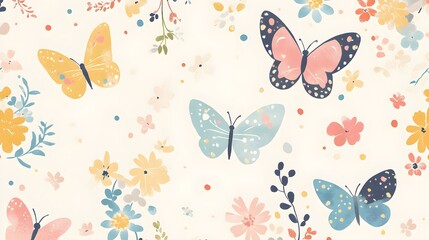 Watercolor Butterfly and Flower Seamless Pattern Background