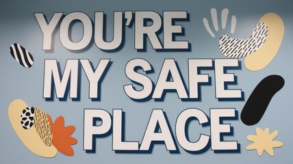 Colorful Wall Mural with 'You're My Safe Place' Quote