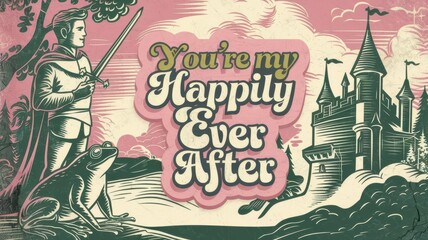 Obraz premium Fairytale Illustration Featuring Quote: You're my Happily Ever After