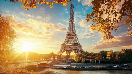 "Sunset View of the Eiffel Tower in Paris"