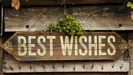 Fototapeta premium Rustic Sign Hanging on Wood Wall: Best Wishes
