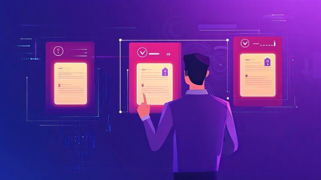 Onboarding concept. Person touch virtual onboarding icon for human resources business industry to introduce newly hired employee into an organization with behavior, welcome, knowledge, and skill