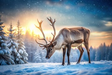 Majestic reindeer grazing in winter wonderland landscape, landscape, nature, winter, wildlife, reindeer