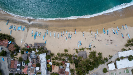 Aerial view of Puerto Angel, a Mexican town located in the State of Oaxaca, Mexico