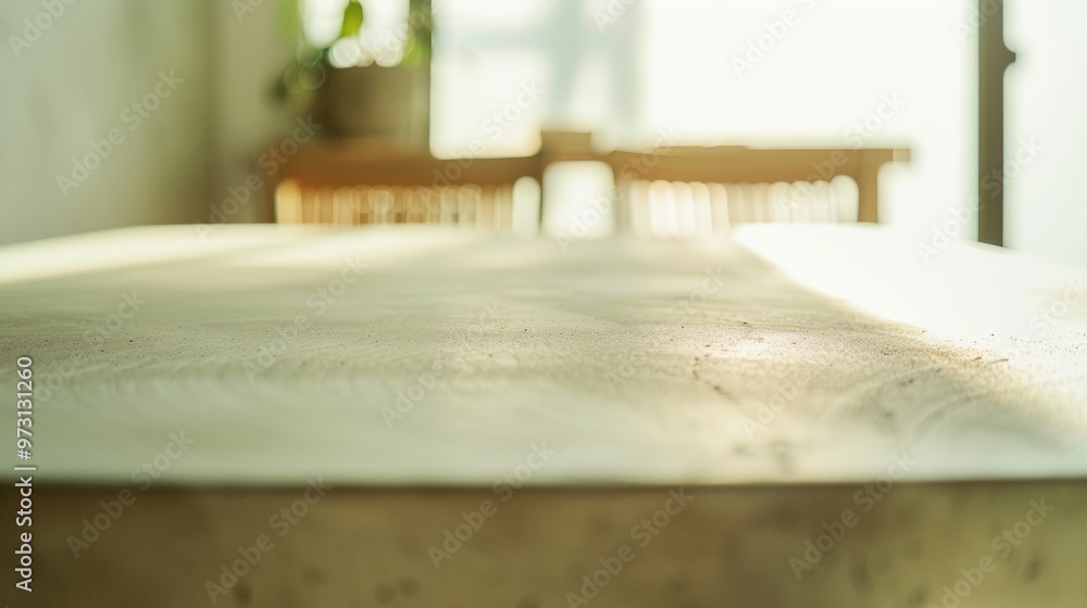 Poster minimalist soft beige concrete table in modern indoor setting with serene ambient lighting
