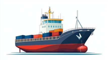 Cargo ship vector illustration, isolated on white. 