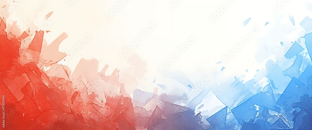 Poster abstract watercolor background with bold red and blue hues, perfect for adding a splash of color to 