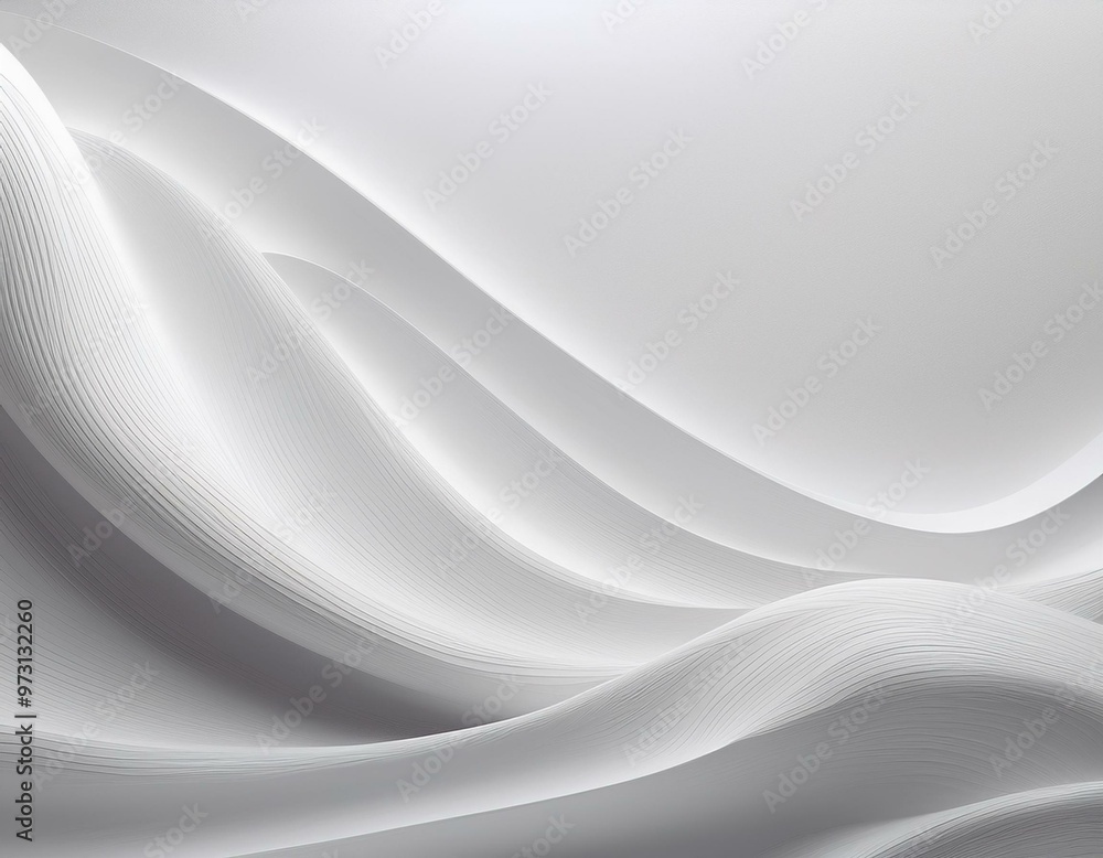 Wall mural modern abstract design featuring smooth white waves and flowing curves, creating a minimalist and dy