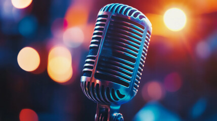 Close-up of a retro microphone at a concert.