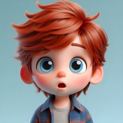 Obraz premium A surprised young boy with red hair and wide eyes expressing shock, fear. disbelief