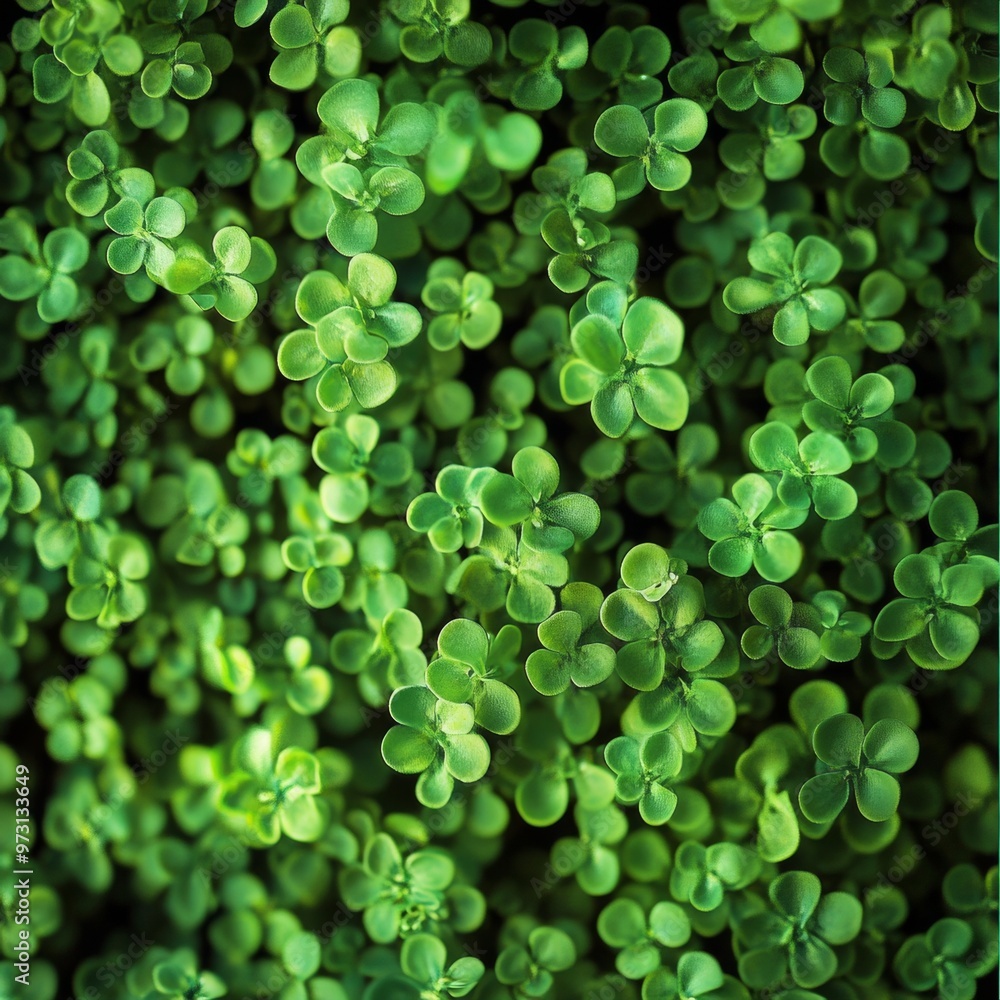 Poster symmetrical aerial view of green cleaning sponges creating intricate geometric patterns - bright and