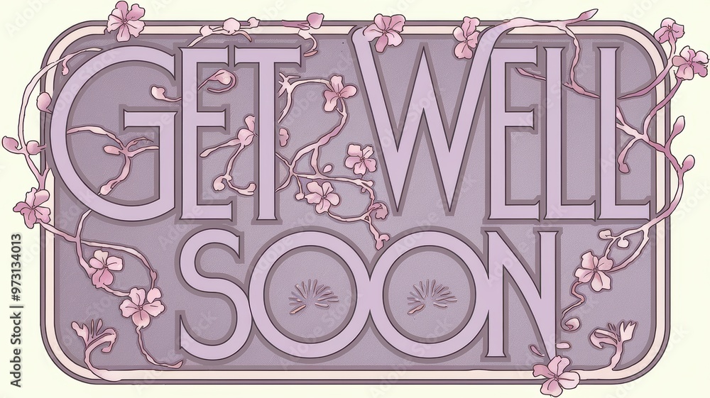 Sticker Artistic Get Well Soon Card with Floral Design Elements