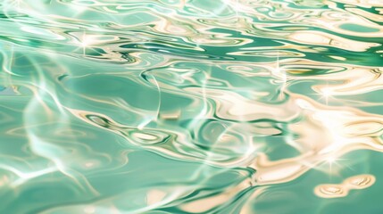 Gentle mint waves reflecting sunlight in an abstract summer view Close-up photo with clean background