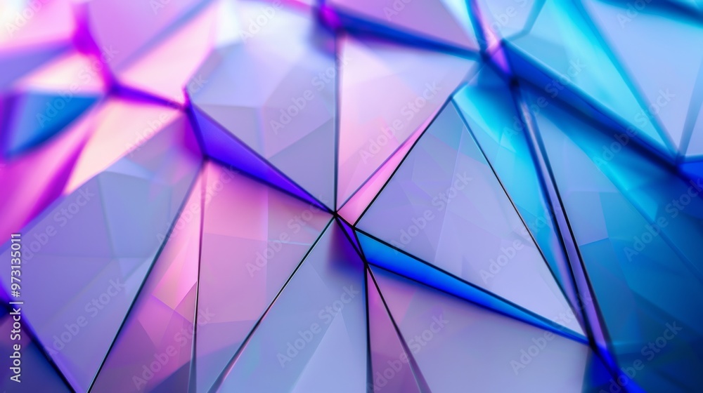 Leinwandbilder geometric holographic shapes creating a dynamic, abstract pattern with a gradient of blues and purpl