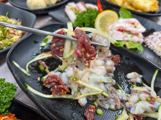 korean style raw beef octopus slice