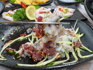 korean style raw beef octopus slice