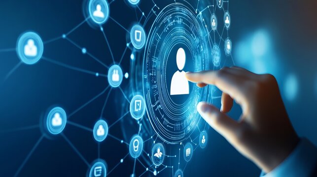 Onboarding concept. Person touch virtual onboarding icon for human resources business industry to introduce newly hired employee into an organization with behavior, welcome, knowledge, and skill