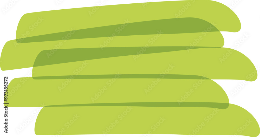 Poster five green brushstrokes are overlapping each other, creating an abstract horizontal shape