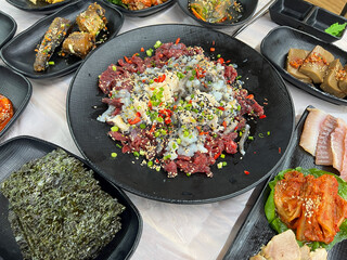 korean style raw beef octopus slice