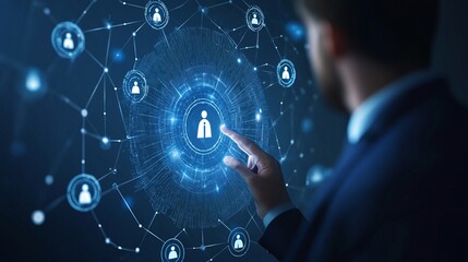 Onboarding concept. Person touch virtual onboarding icon for human resources business industry to introduce newly hired employee into an organization with behavior, welcome, knowledge, and skill