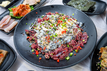 korean style raw beef octopus slice