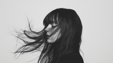 Naklejka premium Woman with flowing hair in black and white