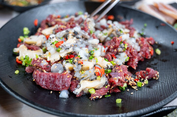 korean style raw beef octopus slice