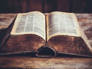 Obraz premium Antique Open Book on Wooden Table