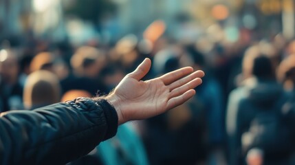 Reaching Out for Support - Symbol of Connection and Compassion in a Crowd