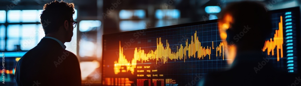 Leinwandbilder business professionals analyzing financial data on digital screens in a modern office environment wi