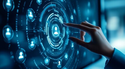 Onboarding concept. Person touch virtual onboarding icon for human resources business industry to introduce newly hired employee into an organization with behavior, welcome, knowledge, and skill