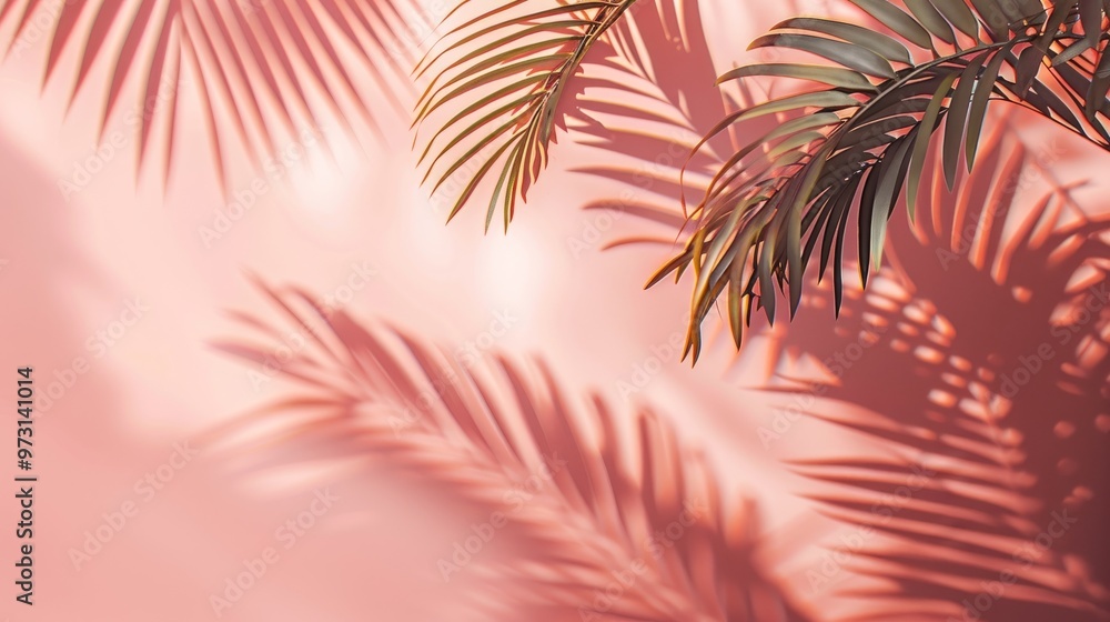 Poster A pink background with a palm tree and its shadow