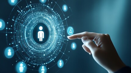 Onboarding concept. Person touch virtual onboarding icon for human resources business industry to introduce newly hired employee into an organization with behavior, welcome, knowledge, and skill