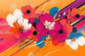 Abstract Floral Artwork with Bright Colors and Dynamic Lines