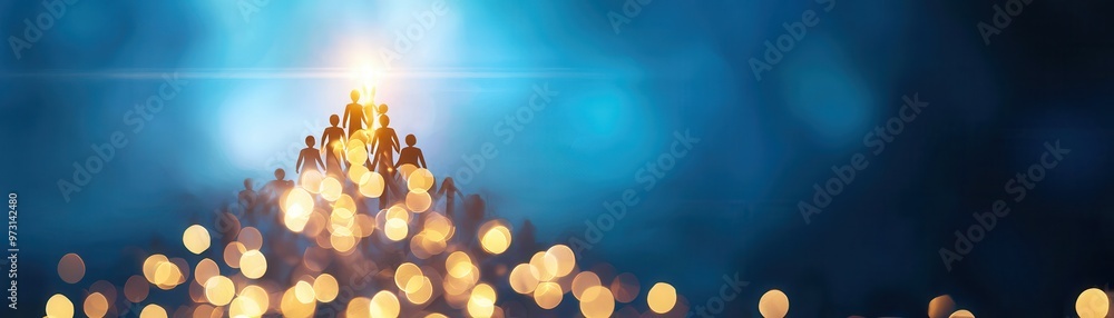 Poster a beautiful abstract background with glowing bokeh lights forming a warm and festive atmosphere, per